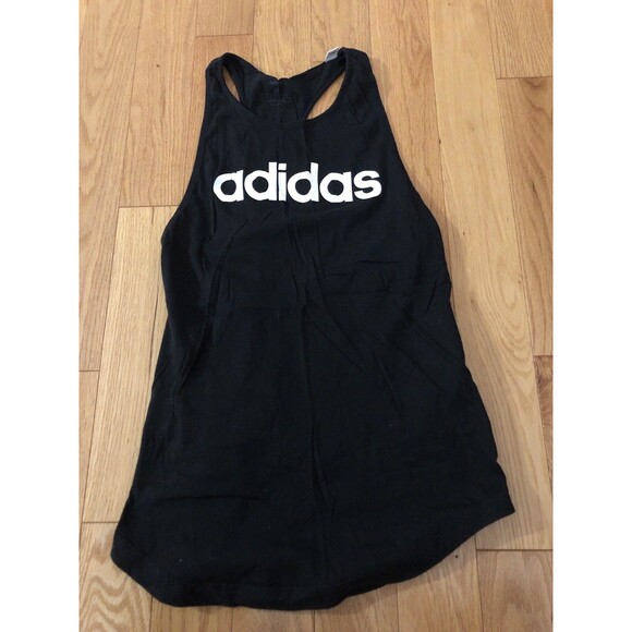 Adidas Women’s Size M/L Racer Back Tank Top Black Logo Spell Out - Picture 1 of 6